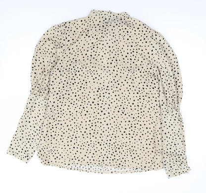 Boohoo Womens Beige Polka Dot Polyester Jersey Blouse Size 6 V-Neck - Pussy Bow