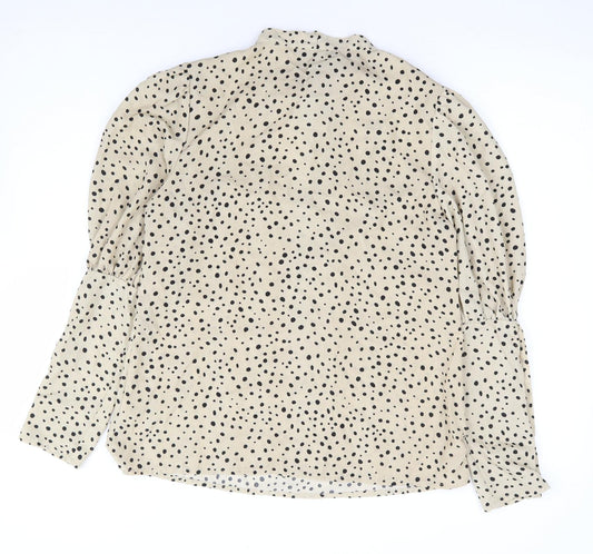 Boohoo Womens Beige Polka Dot Polyester Jersey Blouse Size 6 V-Neck - Pussy Bow