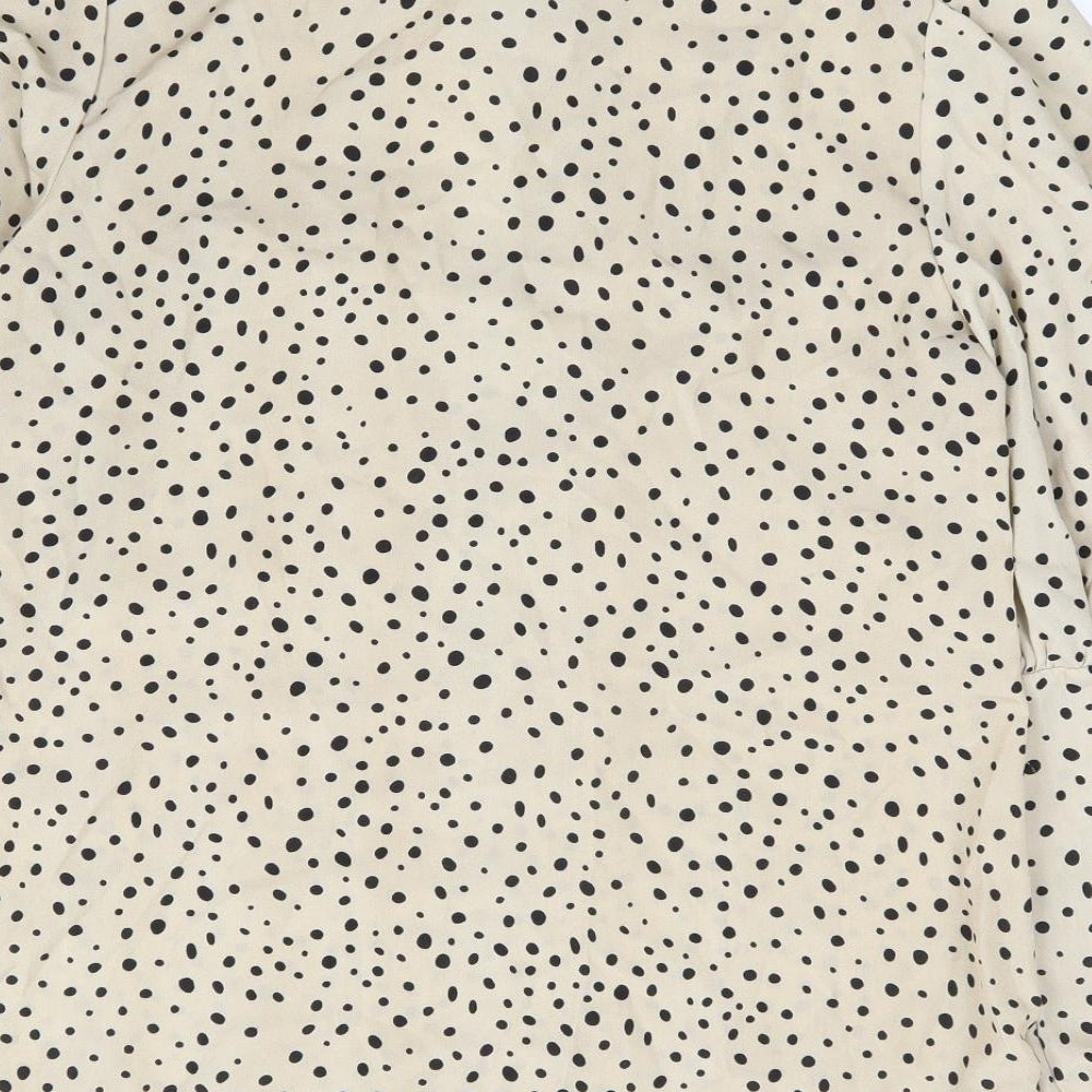 Boohoo Womens Beige Polka Dot Polyester Jersey Blouse Size 6 V-Neck - Pussy Bow