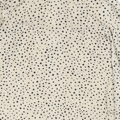 Boohoo Womens Beige Polka Dot Polyester Jersey Blouse Size 6 V-Neck - Pussy Bow