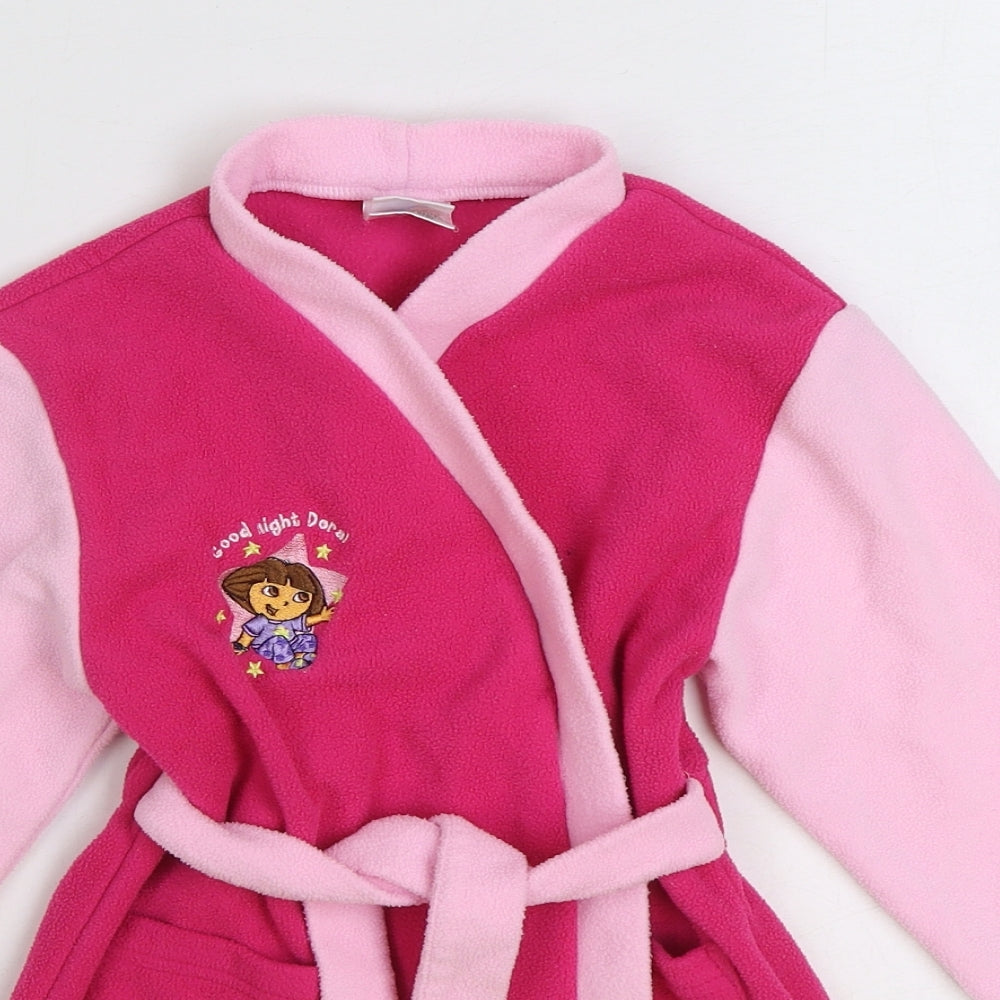 Nick Jr Girls Pink Solid Polyester Kimono Gown Size 2-3 Years Tie - Dora The Explorer