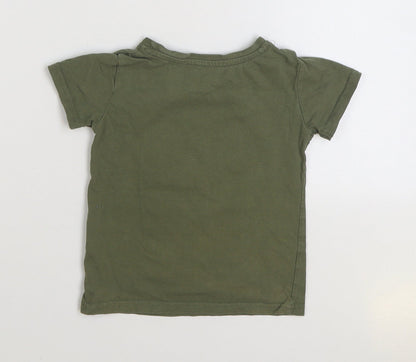 Dunnes Stores Boys Green 100% Cotton Basic T-Shirt Size 2 Years Round Neck Pullover - Slogan Palm Tress