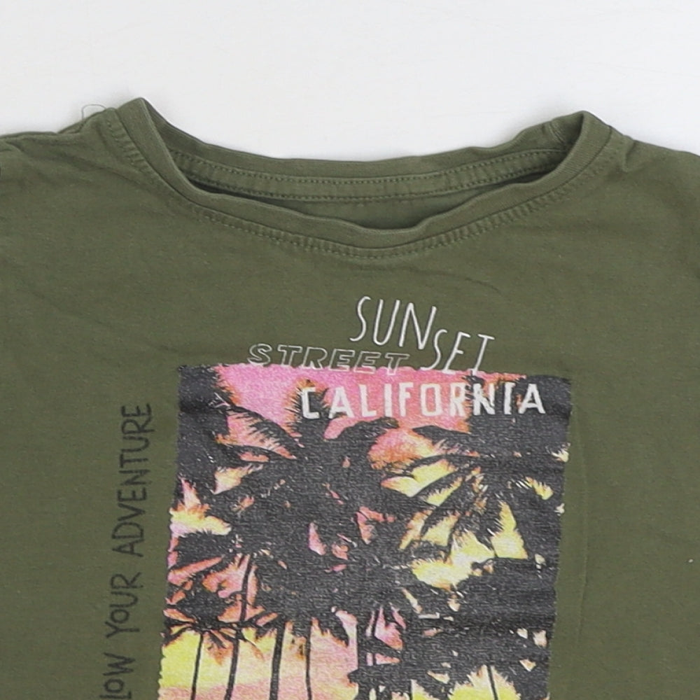 Dunnes Stores Boys Green 100% Cotton Basic T-Shirt Size 2 Years Round Neck Pullover - Slogan Palm Tress