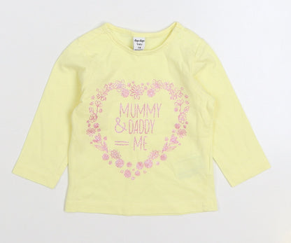 Dopo Dopo Girls Yellow 100% Cotton Basic T-Shirt Size 6-9 Months Round Neck Snap - Mummy and Daddy = Me