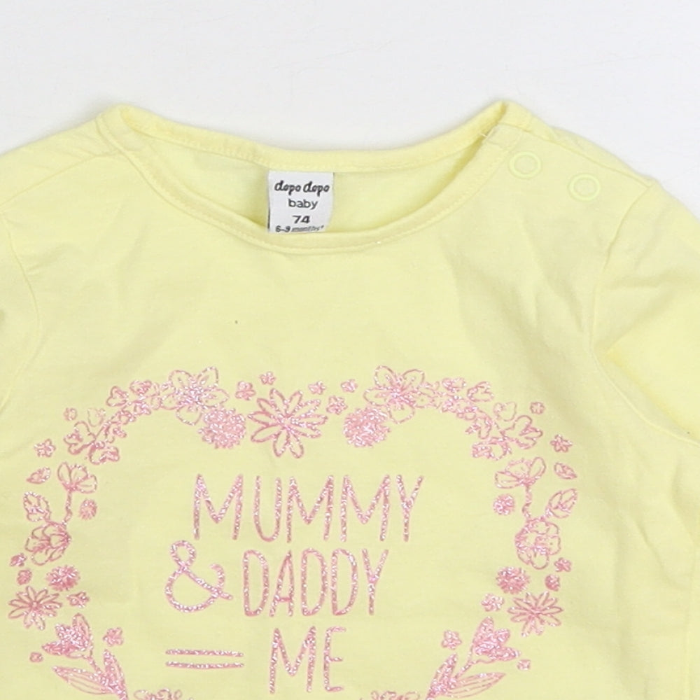 Dopo Dopo Girls Yellow 100% Cotton Basic T-Shirt Size 6-9 Months Round Neck Snap - Mummy and Daddy = Me