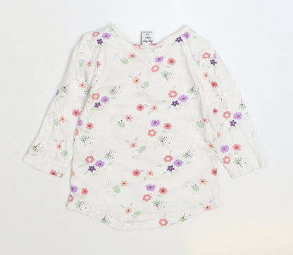 Dopo Dopo Girls White Floral Cotton Basic T-Shirt Size 6-9 Months Round Neck Snap - Happy Cute Lovely