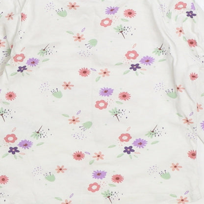 Dopo Dopo Girls White Floral Cotton Basic T-Shirt Size 6-9 Months Round Neck Snap - Happy Cute Lovely