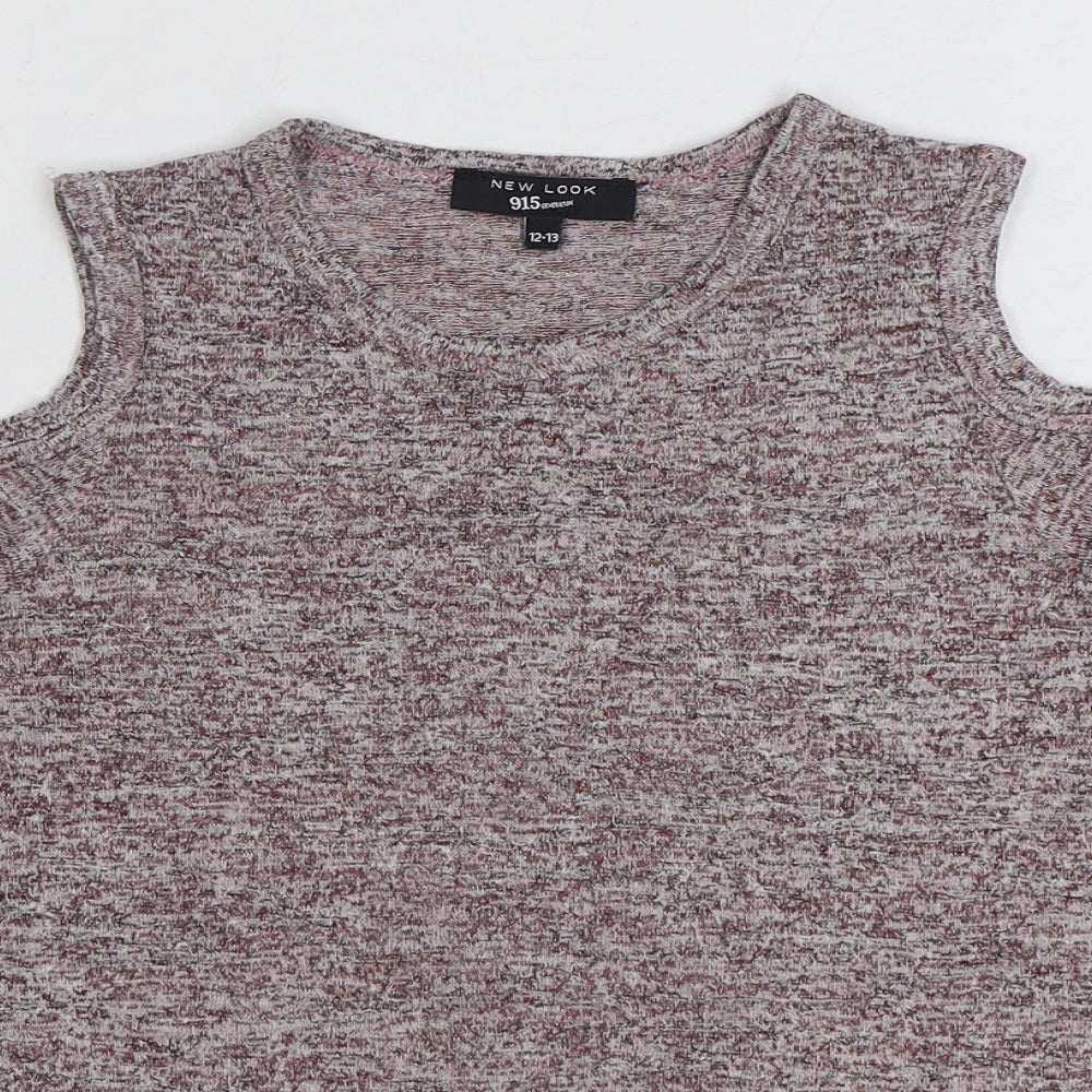 915 Generation Girls Purple Polyester Basic T-Shirt Size 12-13 Years Round Neck Pullover - Open Shoulder