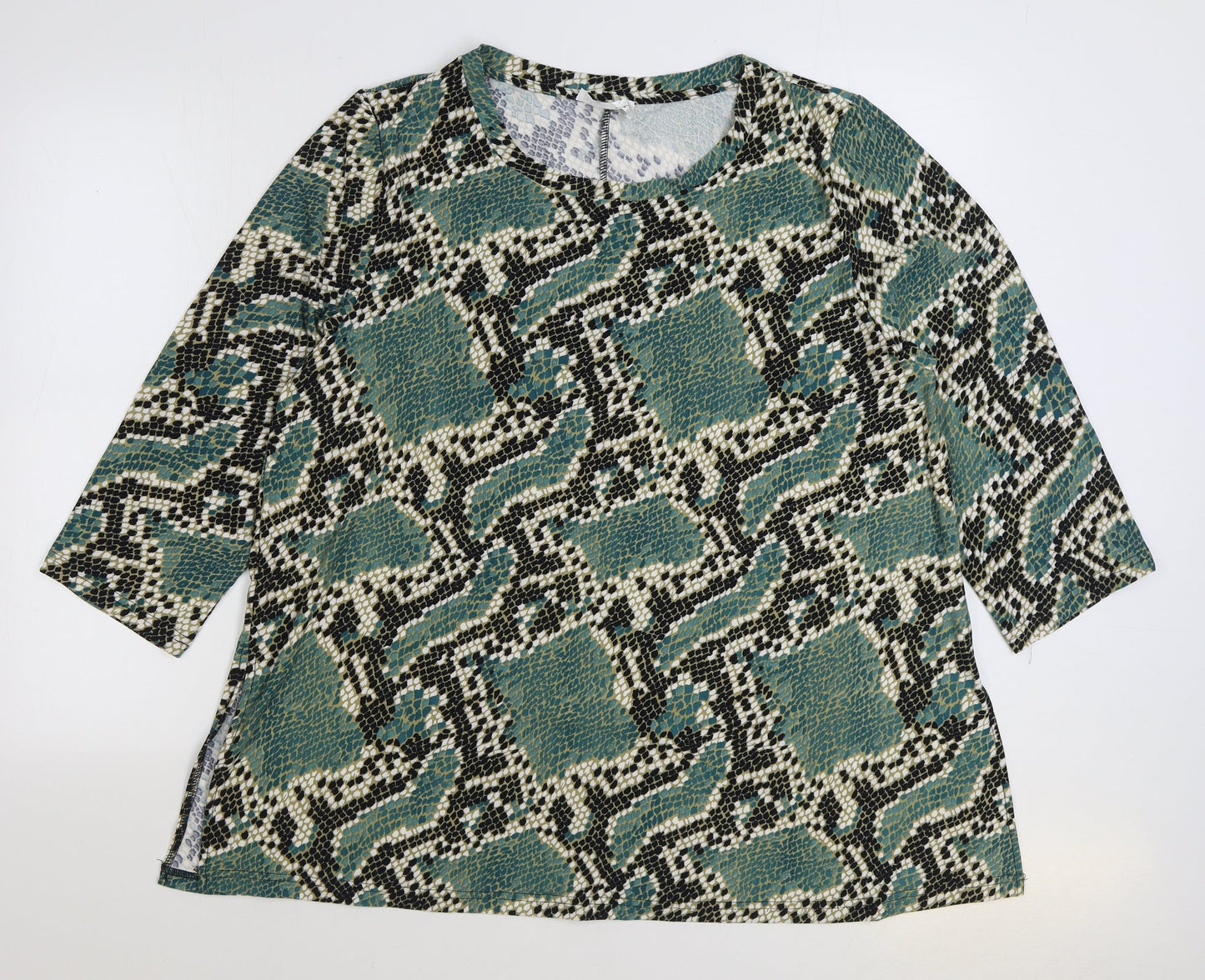 Emeliax Womens Green Animal Print Polyester Basic Blouse Size XL Scoop Neck - Snakeskin Print