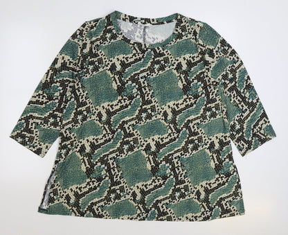 Emeliax Womens Green Animal Print Polyester Basic Blouse Size XL Scoop Neck - Snakeskin Print