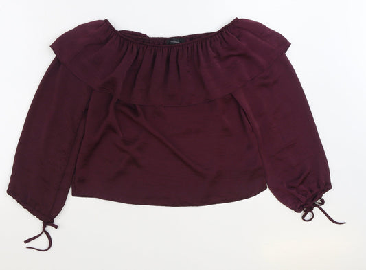 Atmosphere Womens Purple Polyester Cropped Blouse Size 10 Off the Shoulder
