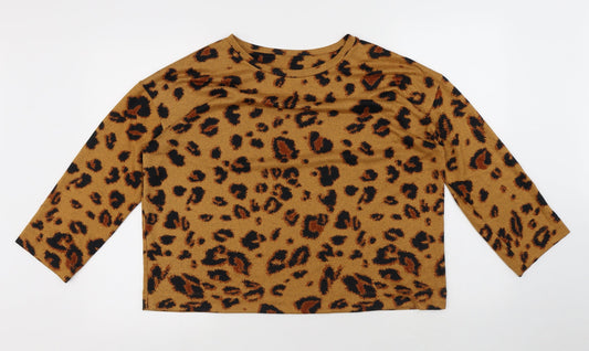 F&F Womens Yellow Round Neck Animal Print Polyester Pullover Jumper Size 14 - Leopard Print