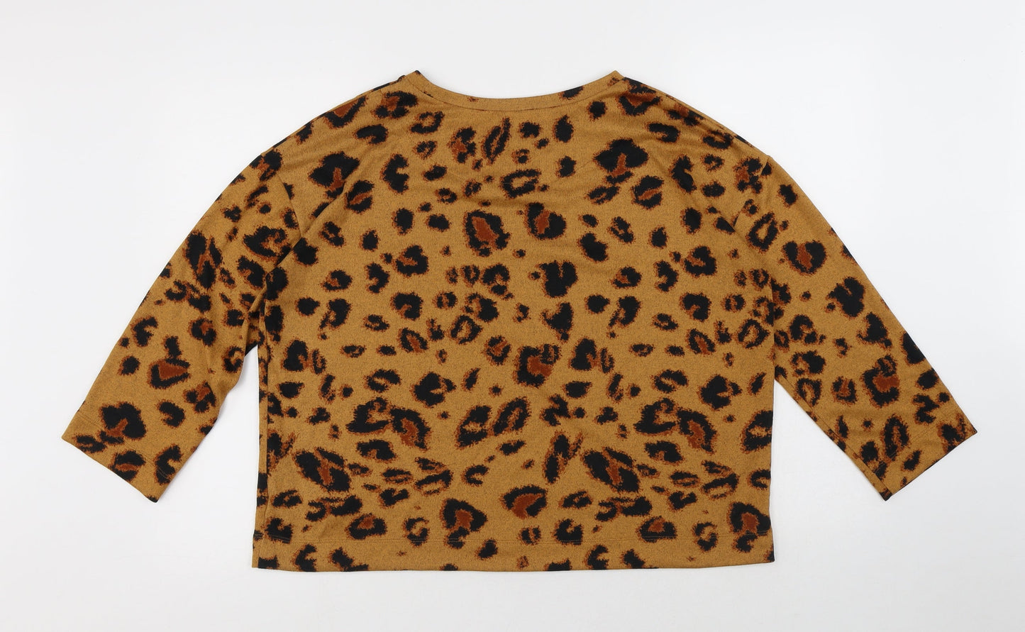 F&F Womens Yellow Round Neck Animal Print Polyester Pullover Jumper Size 14 - Leopard Print