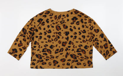 F&F Womens Yellow Round Neck Animal Print Polyester Pullover Jumper Size 14 - Leopard Print