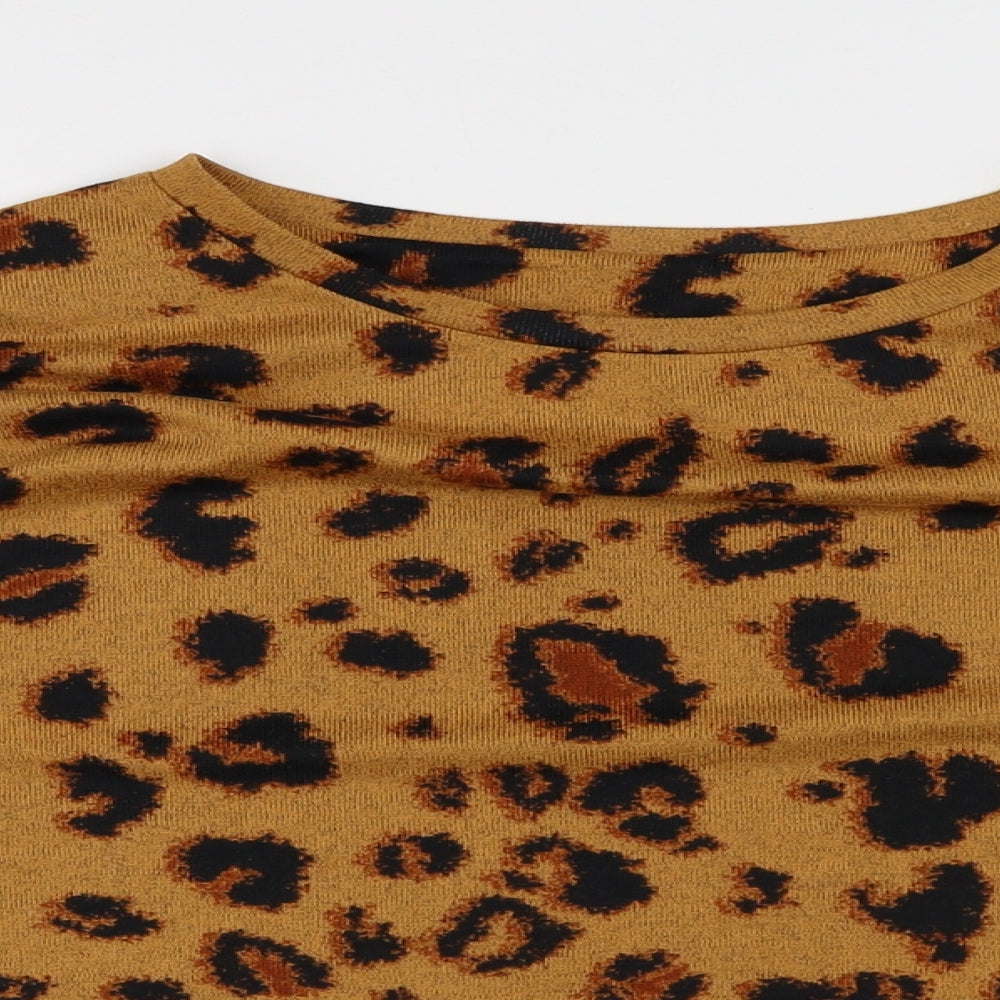 F&F Womens Yellow Round Neck Animal Print Polyester Pullover Jumper Size 14 - Leopard Print