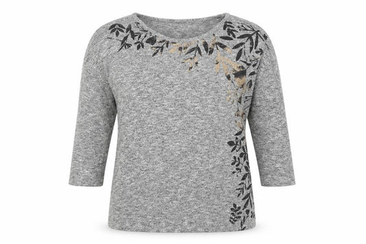 Papaya Womens Grey Round Neck Floral Polyester Pullover Jumper Size 10