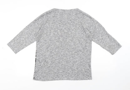 Papaya Womens Grey Round Neck Floral Polyester Pullover Jumper Size 10