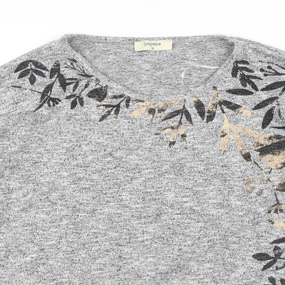 Papaya Womens Grey Round Neck Floral Polyester Pullover Jumper Size 10