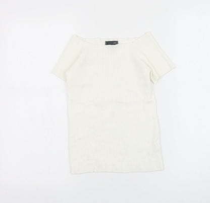 Primark Womens White Viscose Cropped Blouse Size 12 Square Neck