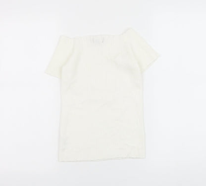 Primark Womens White Viscose Cropped Blouse Size 12 Square Neck