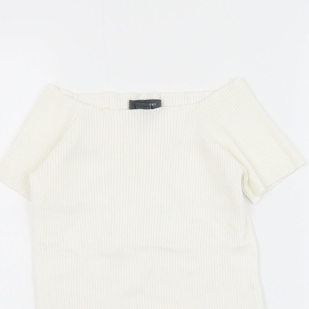 Primark Womens White Viscose Cropped Blouse Size 12 Square Neck