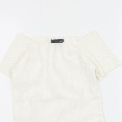 Primark Womens White Viscose Cropped Blouse Size 12 Square Neck