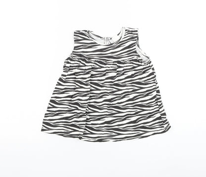 H&M Girls White Animal Print Cotton Basic Blouse Size 2-3 Years Round Neck Button - Zebra Print