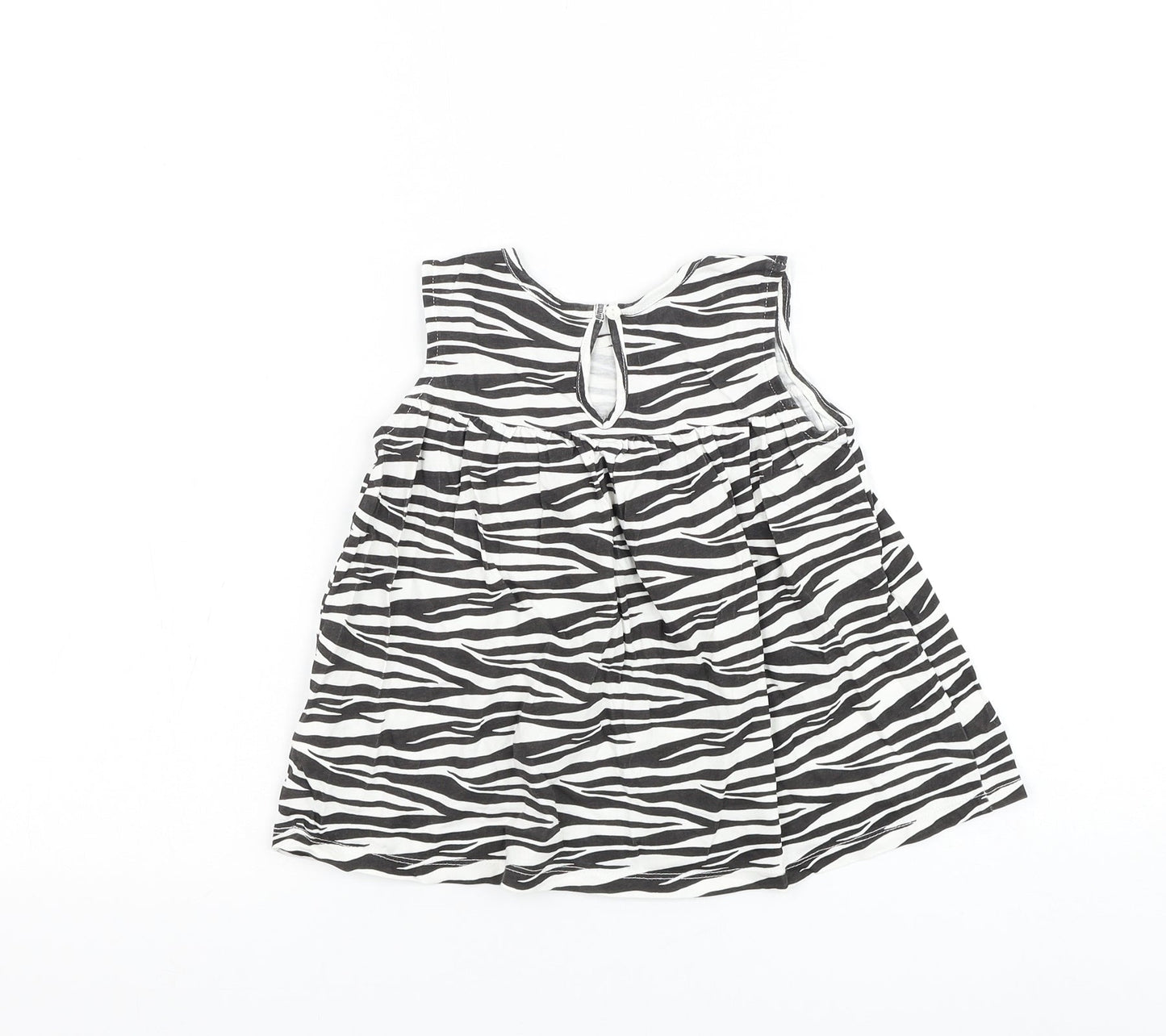 H&M Girls White Animal Print Cotton Basic Blouse Size 2-3 Years Round Neck Button - Zebra Print
