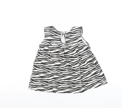H&M Girls White Animal Print Cotton Basic Blouse Size 2-3 Years Round Neck Button - Zebra Print