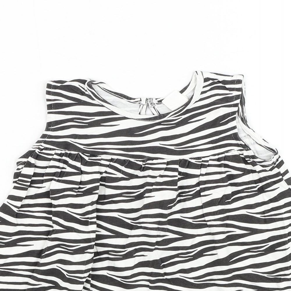 H&M Girls White Animal Print Cotton Basic Blouse Size 2-3 Years Round Neck Button - Zebra Print