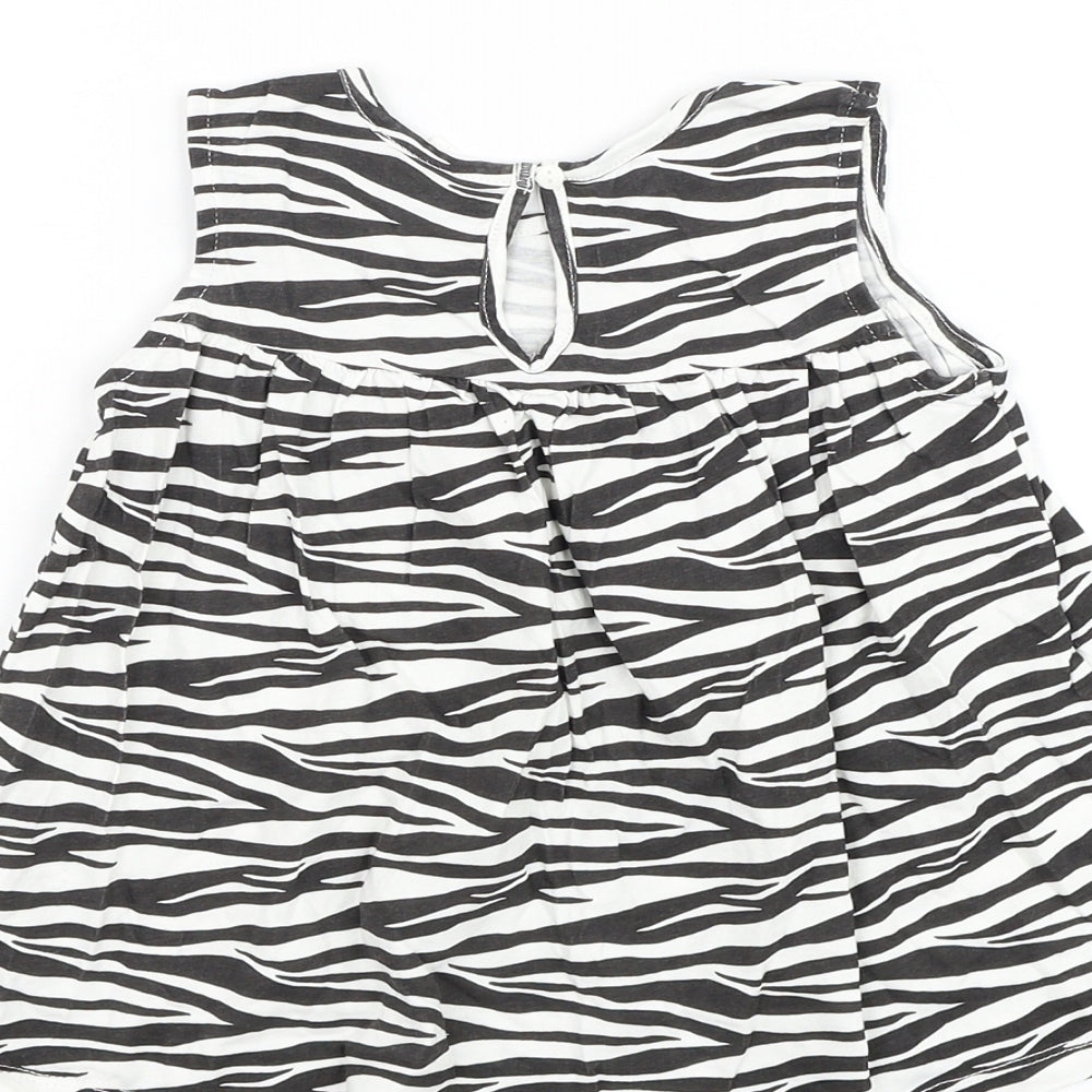 H&M Girls White Animal Print Cotton Basic Blouse Size 2-3 Years Round Neck Button - Zebra Print