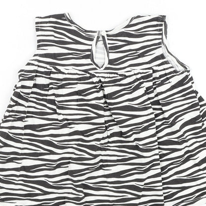 H&M Girls White Animal Print Cotton Basic Blouse Size 2-3 Years Round Neck Button - Zebra Print
