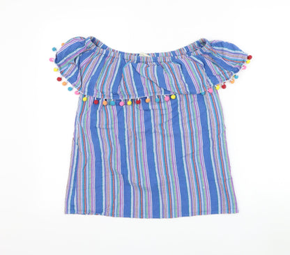 F&F Womens Blue Striped Cotton Basic Blouse Size 12 Off the Shoulder