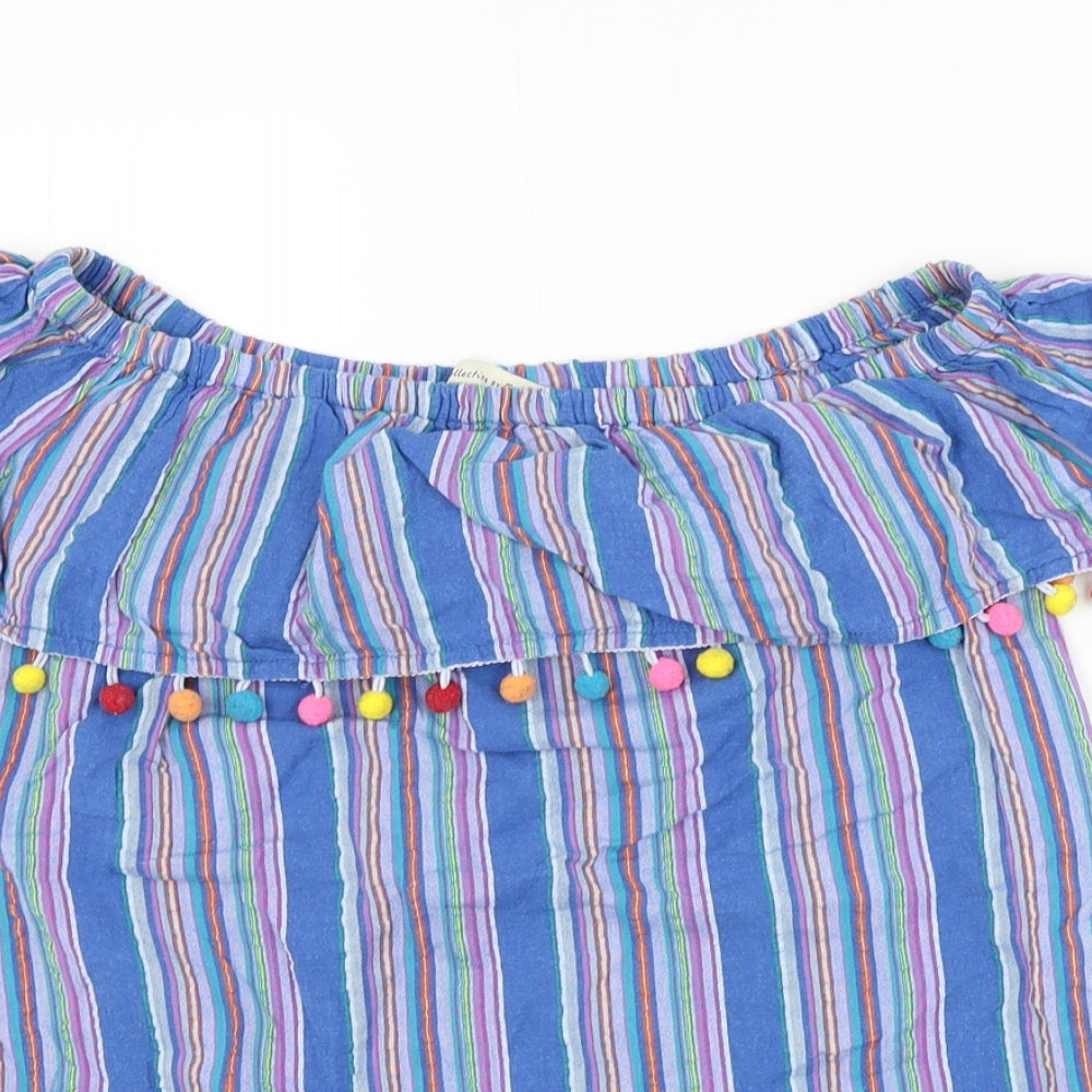 F&F Womens Blue Striped Cotton Basic Blouse Size 12 Off the Shoulder