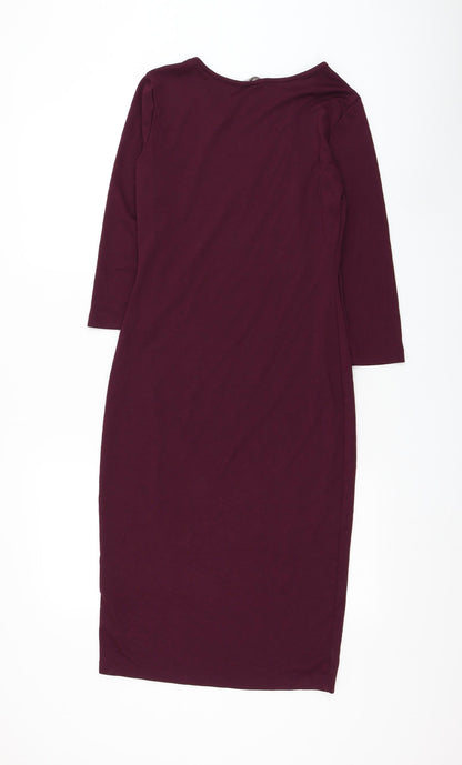 H&M Womens Purple Polyester Pencil Dress Size S Round Neck Pullover