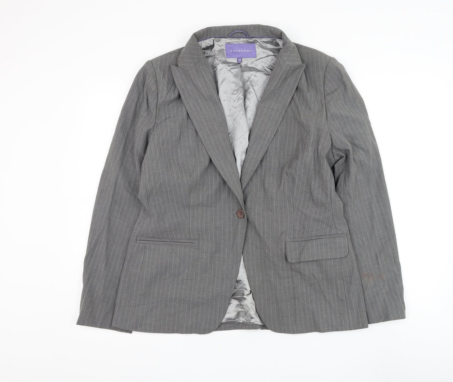 Autonomy Womens Grey Striped Jacket Blazer Size 16 Button