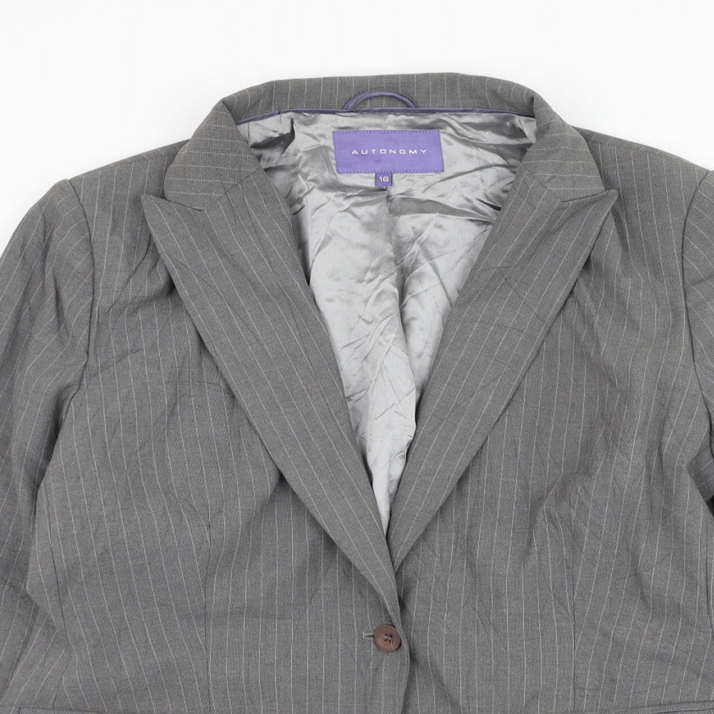 Autonomy Womens Grey Striped Jacket Blazer Size 16 Button