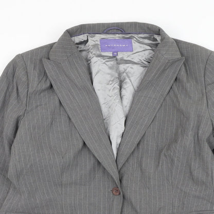 Autonomy Womens Grey Striped Jacket Blazer Size 16 Button