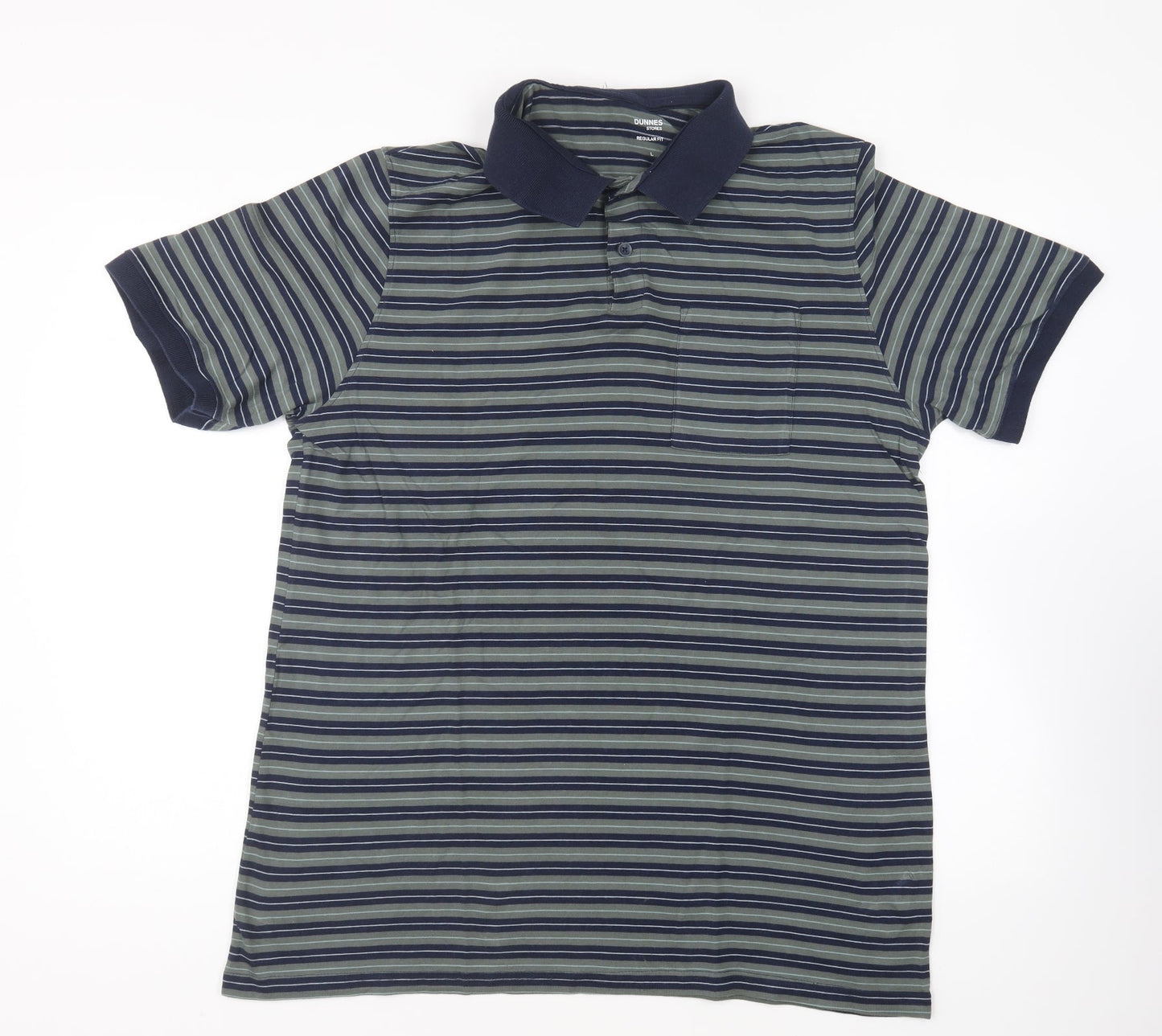 Dunnes Stores Mens Green Striped Cotton Polo Size L Collared Pullover