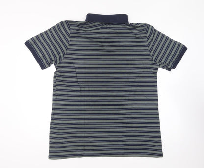 Dunnes Stores Mens Green Striped Cotton Polo Size L Collared Pullover