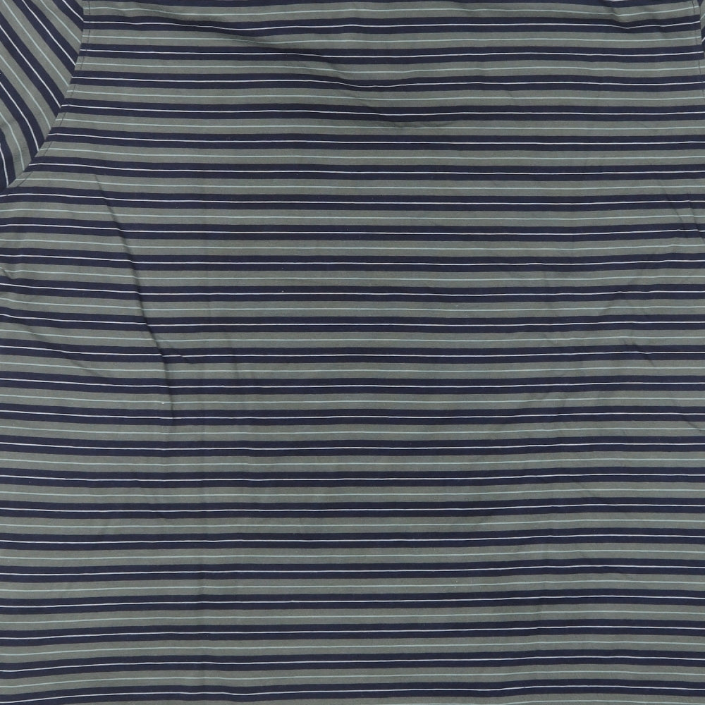 Dunnes Stores Mens Green Striped Cotton Polo Size L Collared Pullover