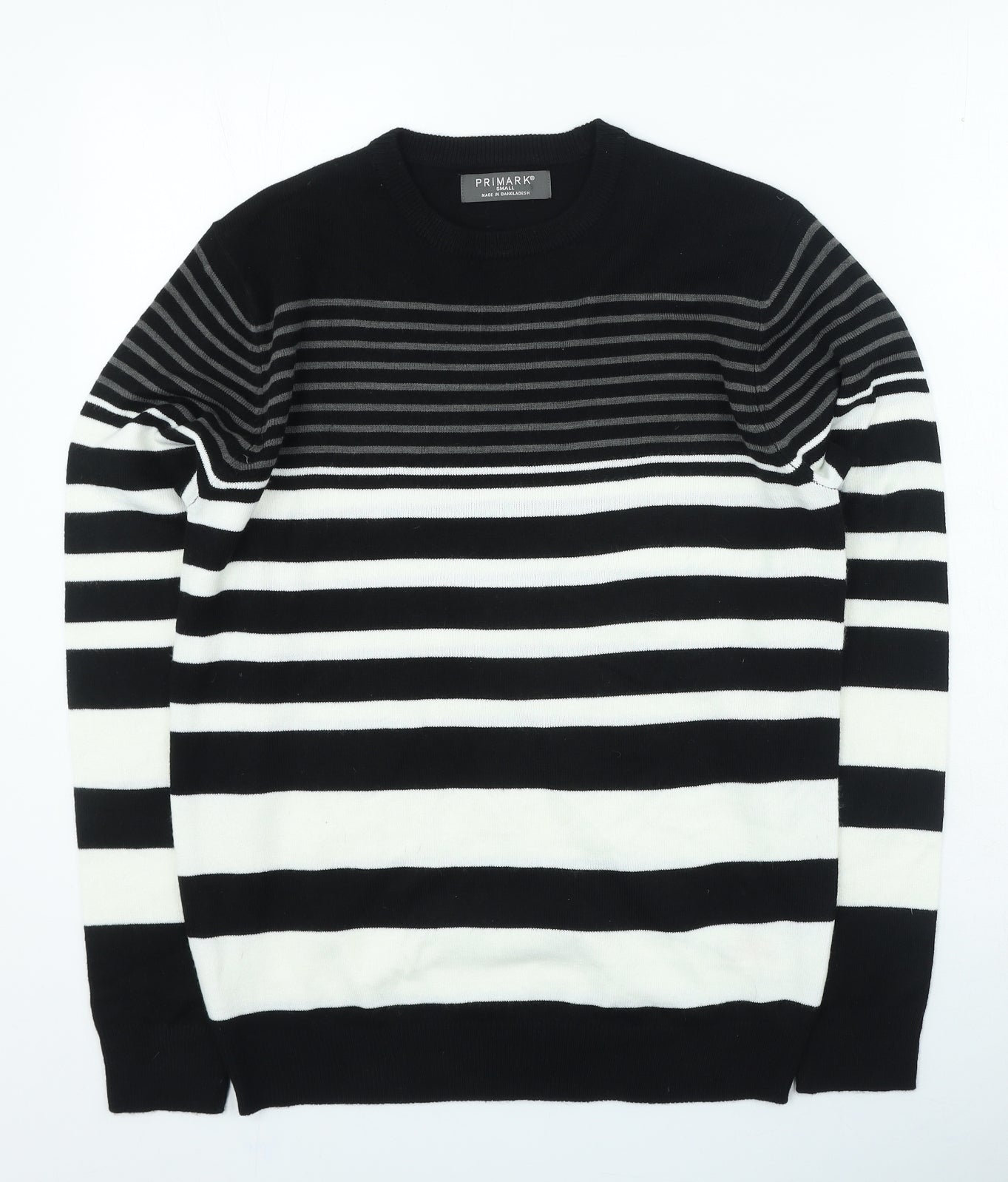 Primark Womens Black Round Neck Striped Acrylic Pullover Jumper Size S