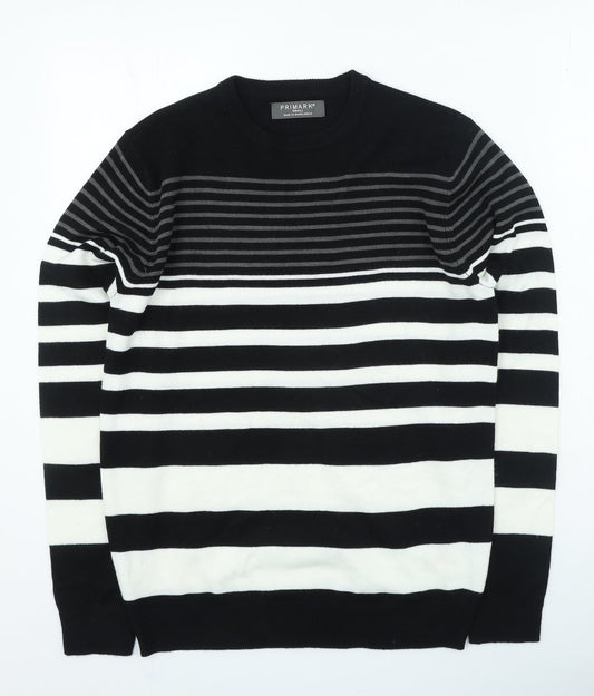 Primark Womens Black Round Neck Striped Acrylic Pullover Jumper Size S