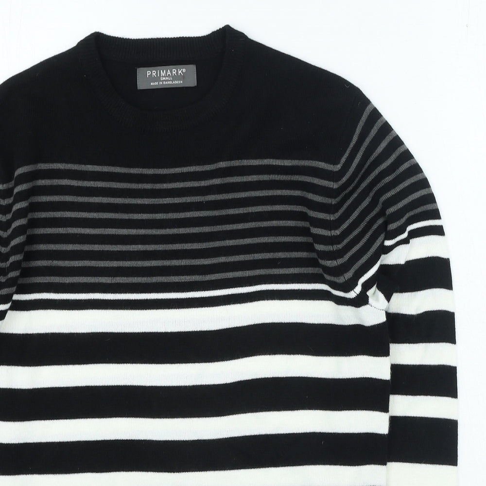 Primark Womens Black Round Neck Striped Acrylic Pullover Jumper Size S