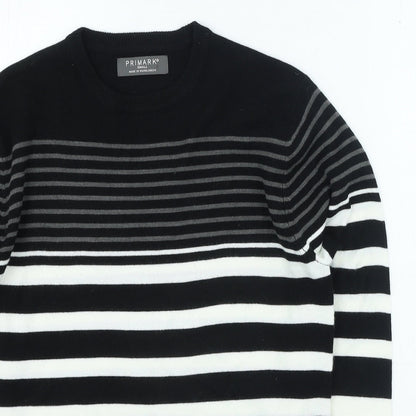 Primark Womens Black Round Neck Striped Acrylic Pullover Jumper Size S