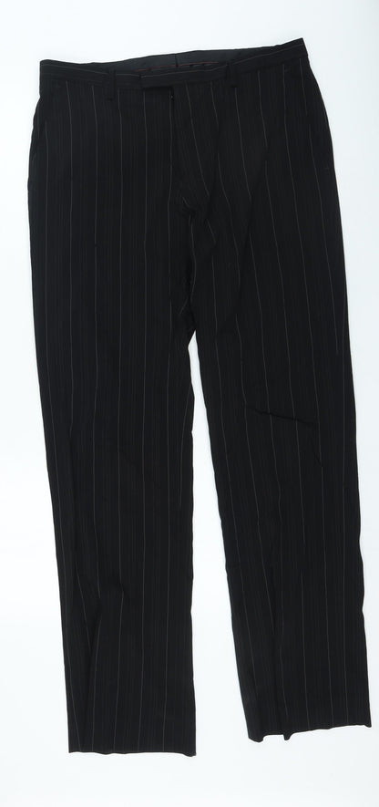 Preworn Mens Black Polyester Trousers Size 36 in L27 in Regular Zip