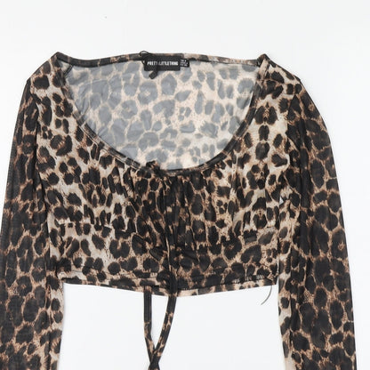 Womens UK Size 8 PRETTYLITTLETHING Brown Cropped Blouse