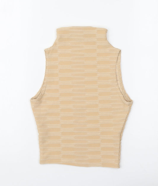 SheIn Womens Beige Polyester Cropped Tank Size 8 High Neck
