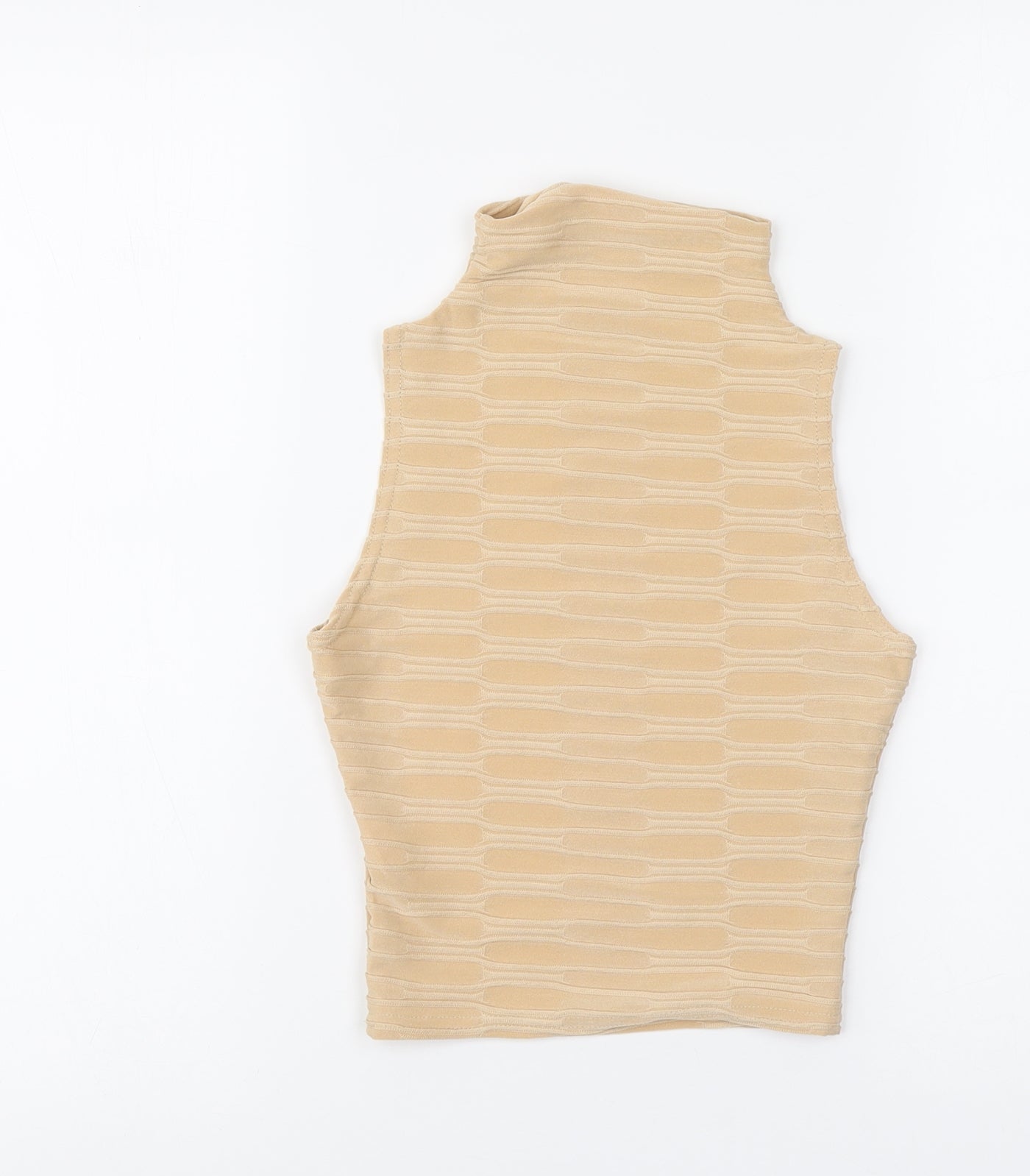 SheIn Womens Beige Polyester Cropped Tank Size 8 High Neck