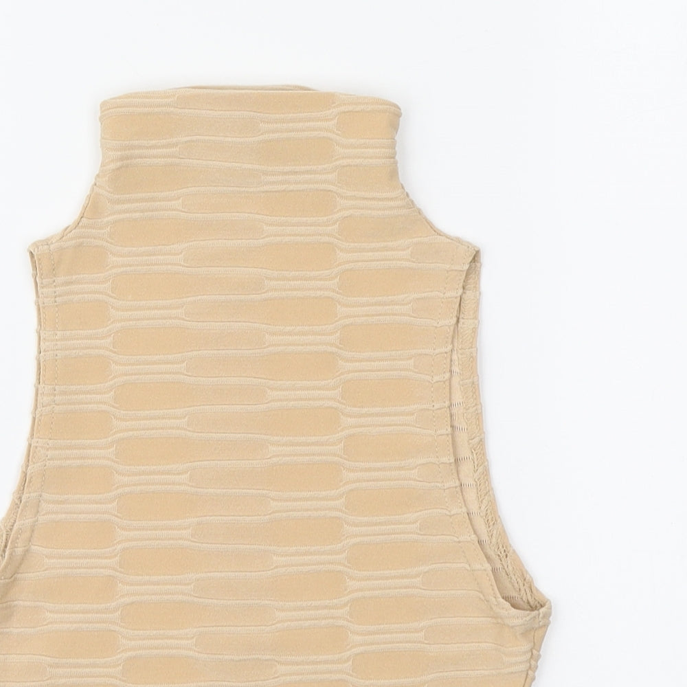 SheIn Womens Beige Polyester Cropped Tank Size 8 High Neck